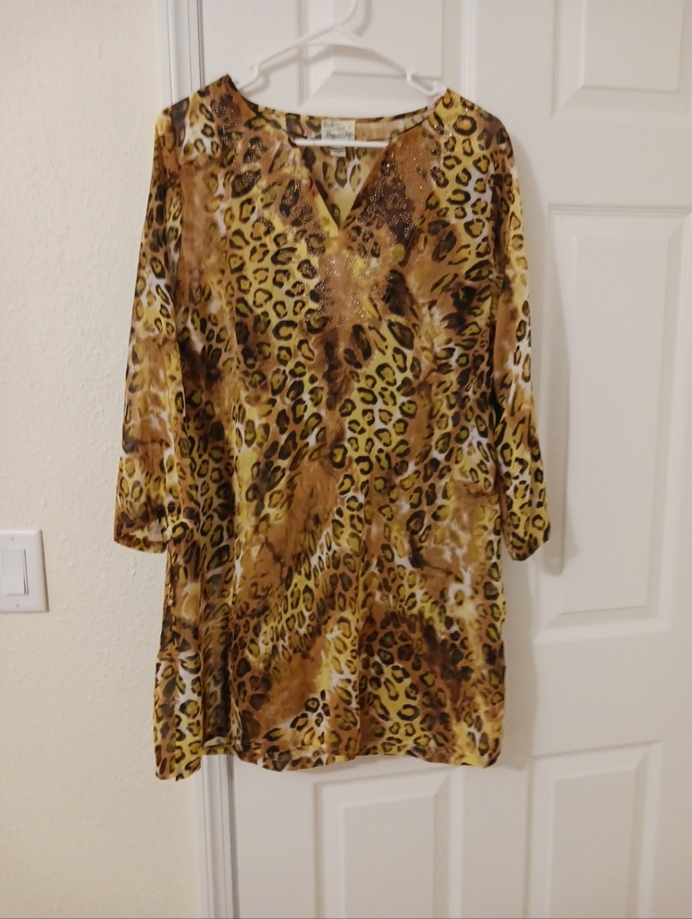 Sheer Animal Print Beach Swimsuit Cover-Up Size Large NWT